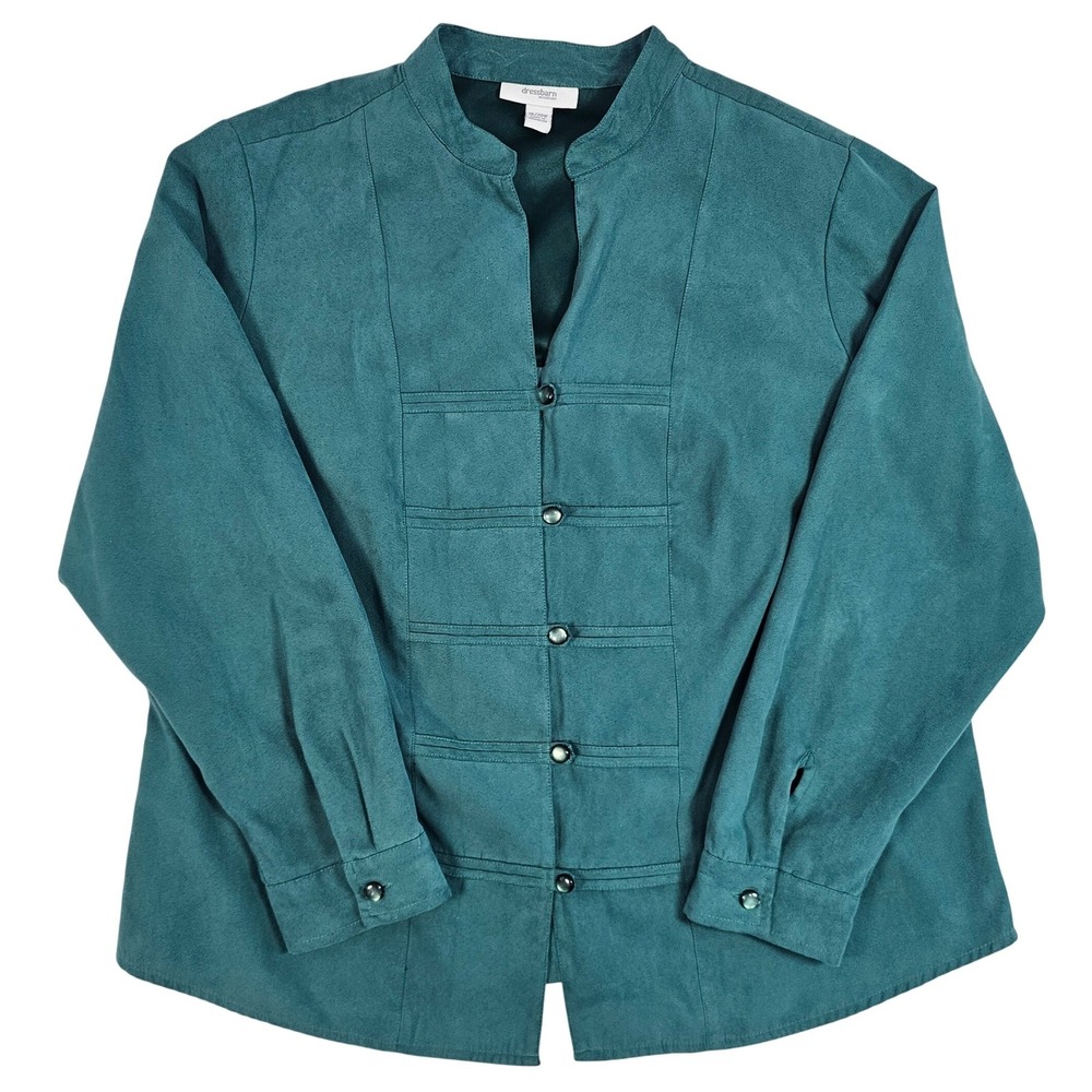 Dressbarn Woman Teal Faux Suede Mandarin Collar Button Front Top Plus 18/20W
